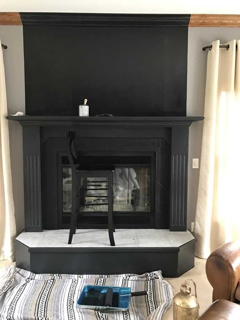 Black Fireplace Ideas with Wood Mantle
