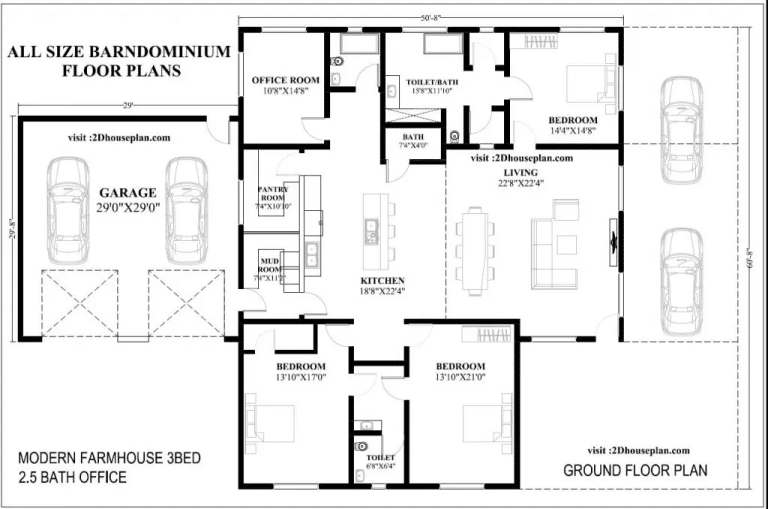 18 Bed Barndominium Floor Plans Using Home Office & Mud Room