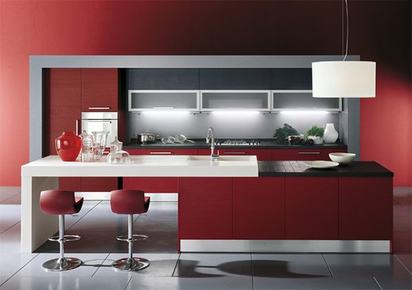 Black and White Kitchen infused with Red Splashes