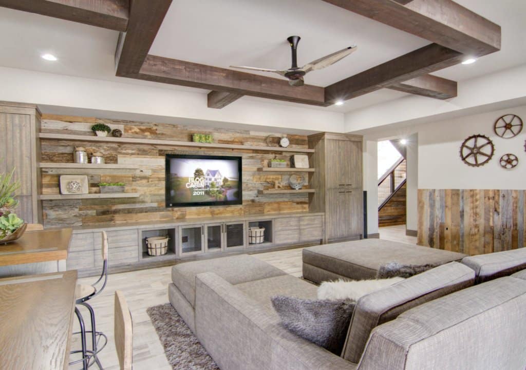 Use Light Wood Beams for The Basement Ceiling Idea