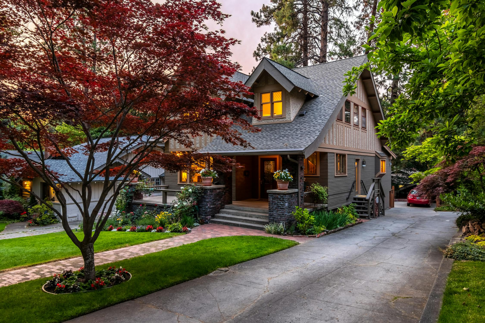 A wooden house surrounded by trees