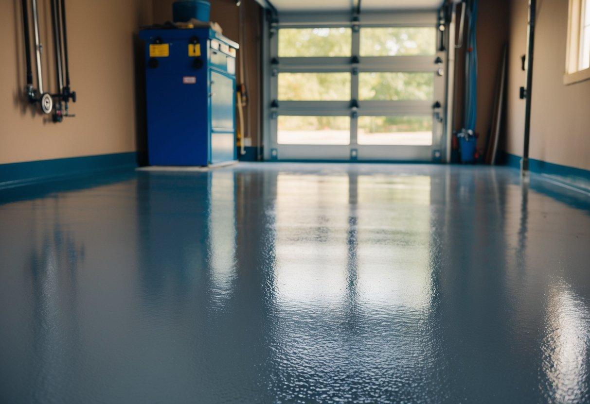 A garage floor coated with polyurea shines with durability and seamless finish, while an epoxy-coated floor appears dull and prone to chipping