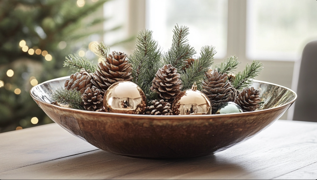 Bowl of Pinecones and Ornaments