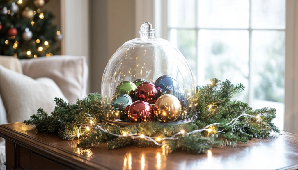 Glass Cloche with Ornaments