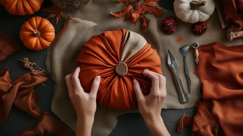 No-Sew Method for Fabric Pumpkins