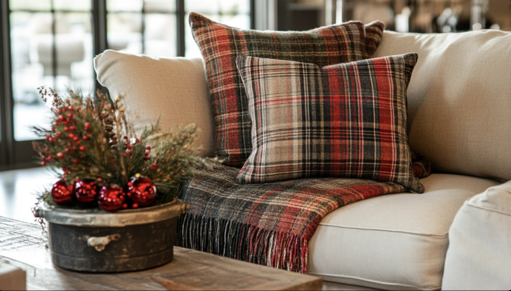 Plaid Throw Blanket and Decorative Pillow