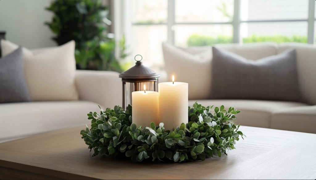 Small Artificial Wreath with Candles in the Center