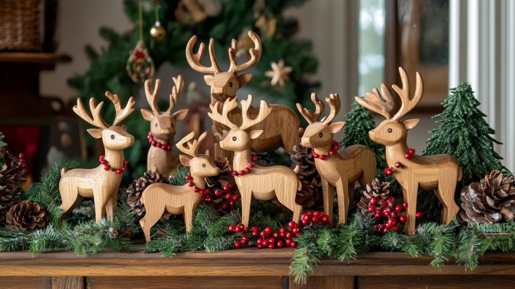 Wooden Reindeer Family