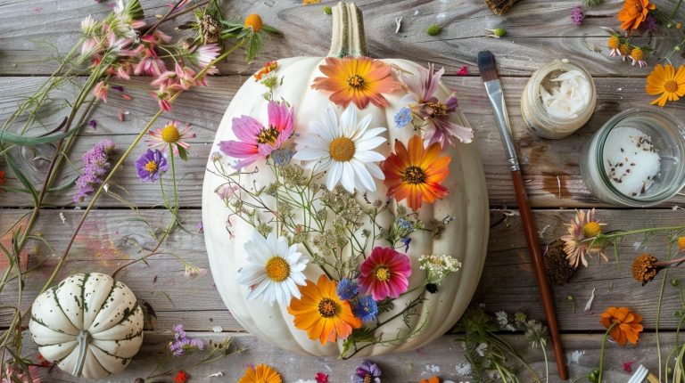 Pressed Flower Pumpkin with Pre-Purchased or Homemade Flowers