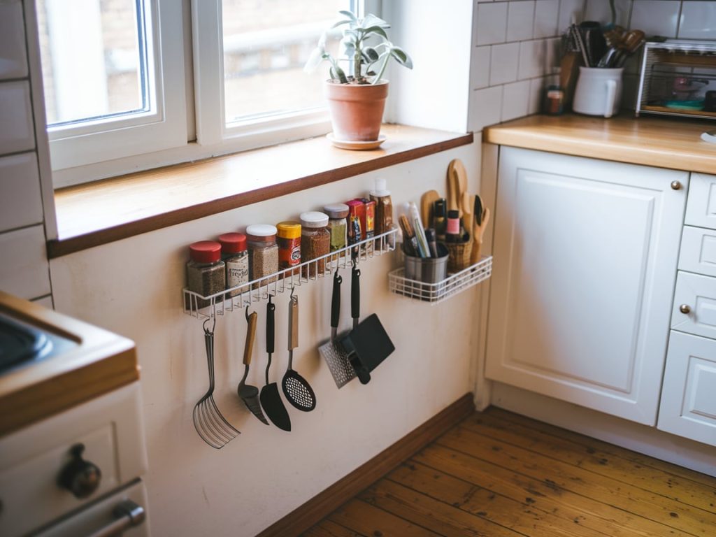 A magnetic strip for holding small jars or tools