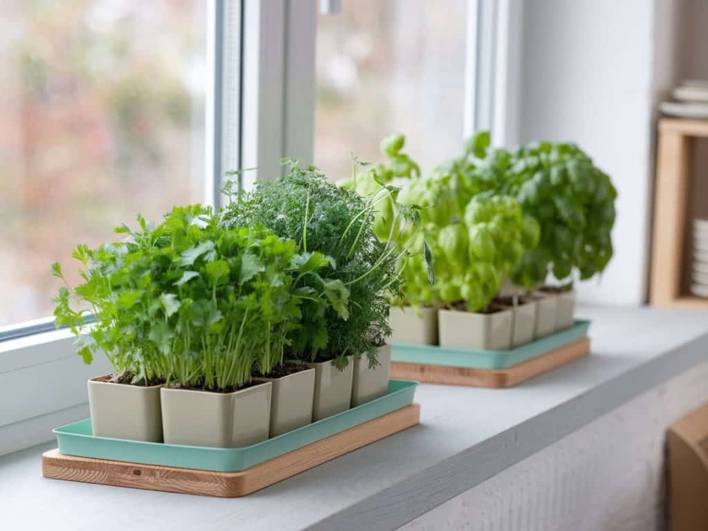 A mini herb garden with frequently used cooking herbs