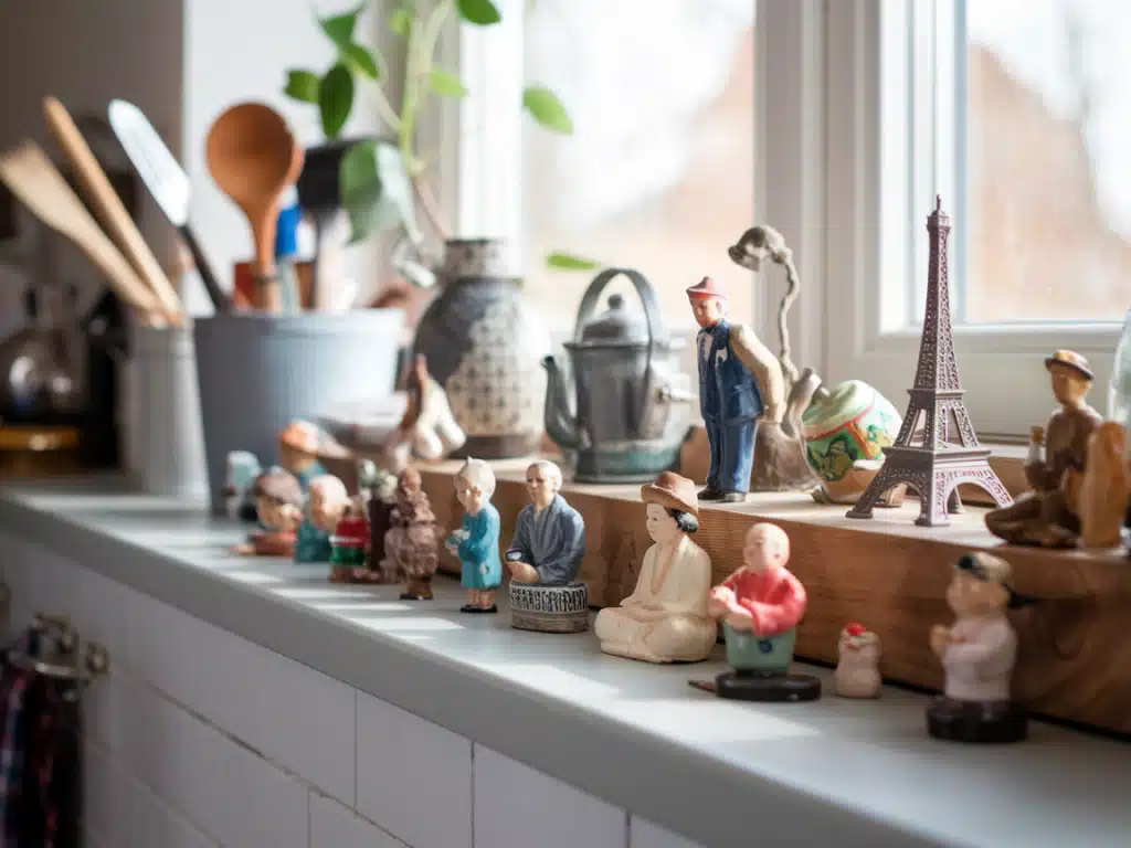 A row of small decorative figurines or collectibles