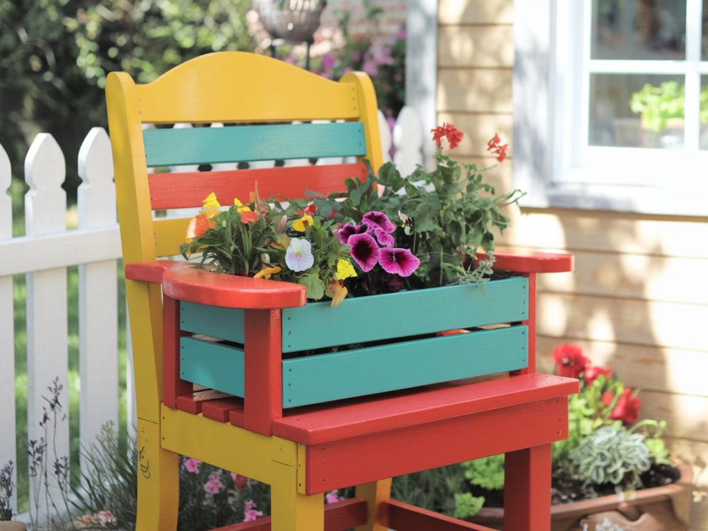 Brightly Painted Chair Planters