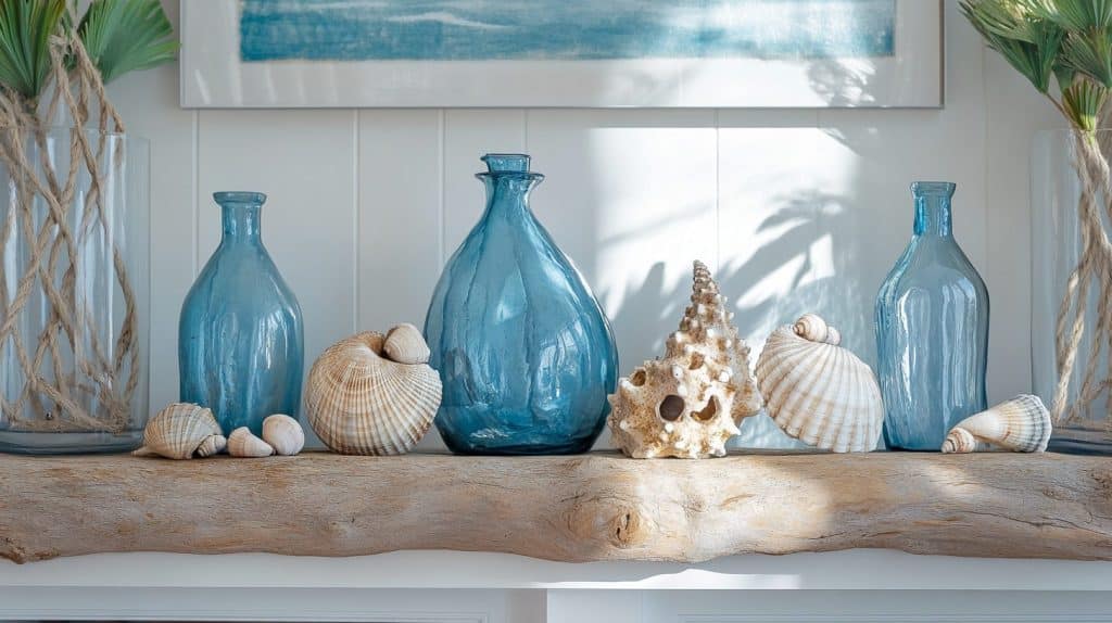 Coastal Boho Fireplace with Driftwood and Shell Decor