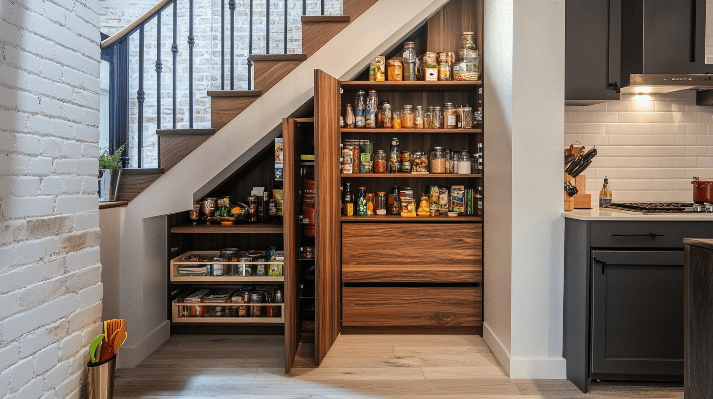 DIY Narrow Under Stair Pantry Under Budget