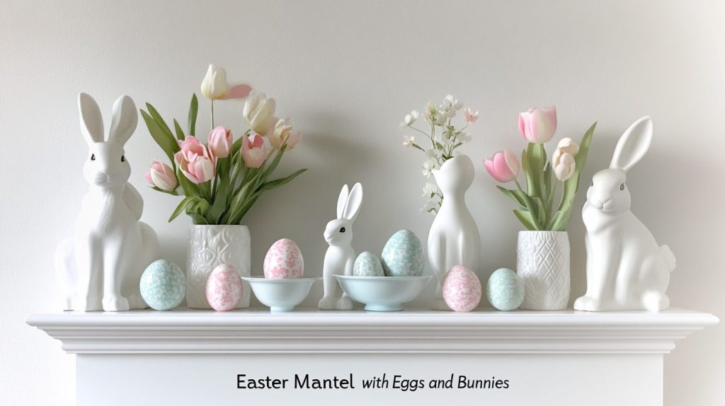 Easter Mantel With Bunny and Blooms