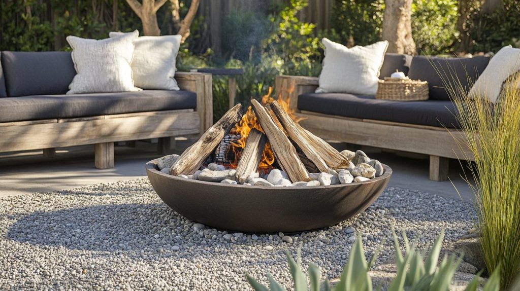 Fire Pit With Driftwood Decor