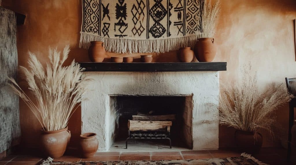 Fireplace with Bold Painted Surround and Tribal Prints