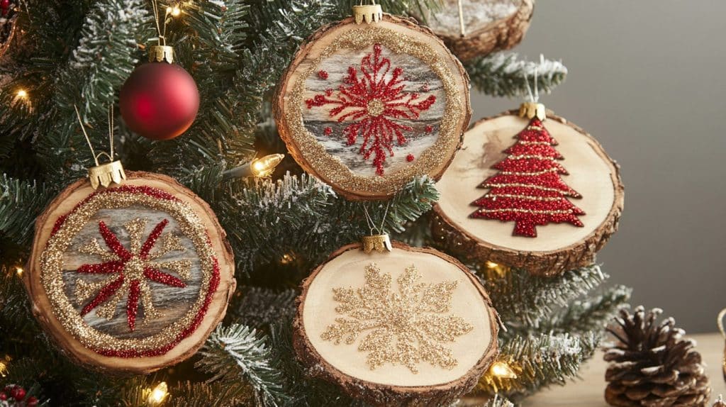 Glittery Wood Slice Ornaments