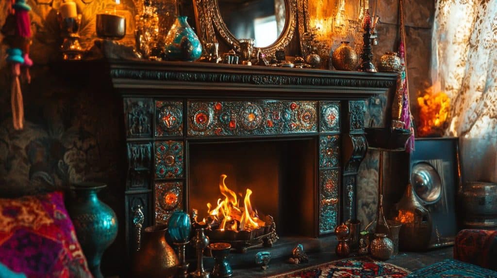 Gypsy-Inspired Boho Fireplace with Bold Colors