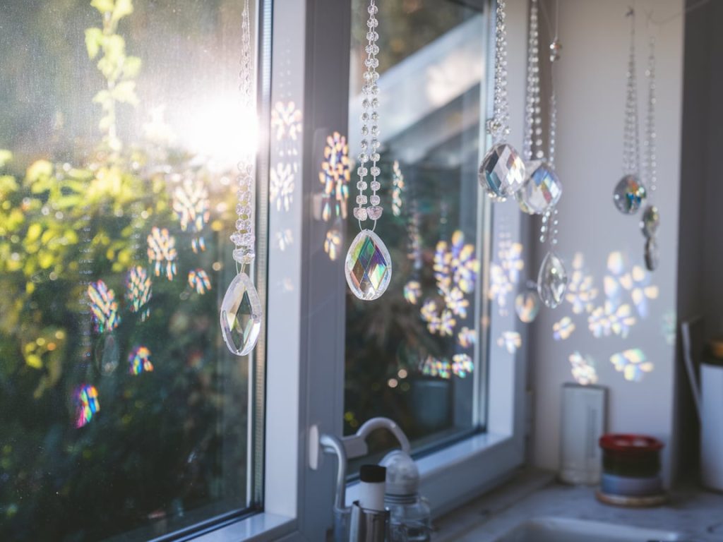 Hanging crystals or suncatchers to play with light