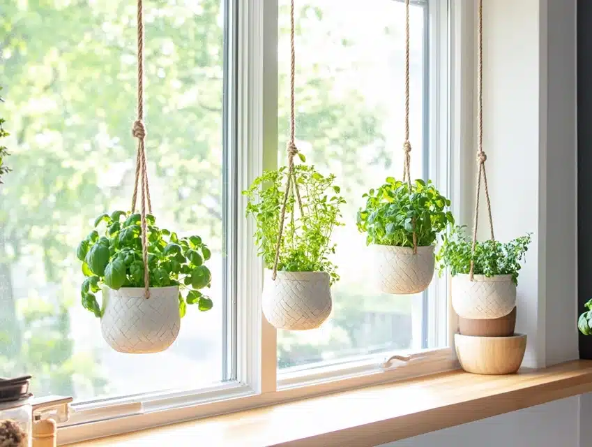 Hanging planters to save valuable counter and sill space