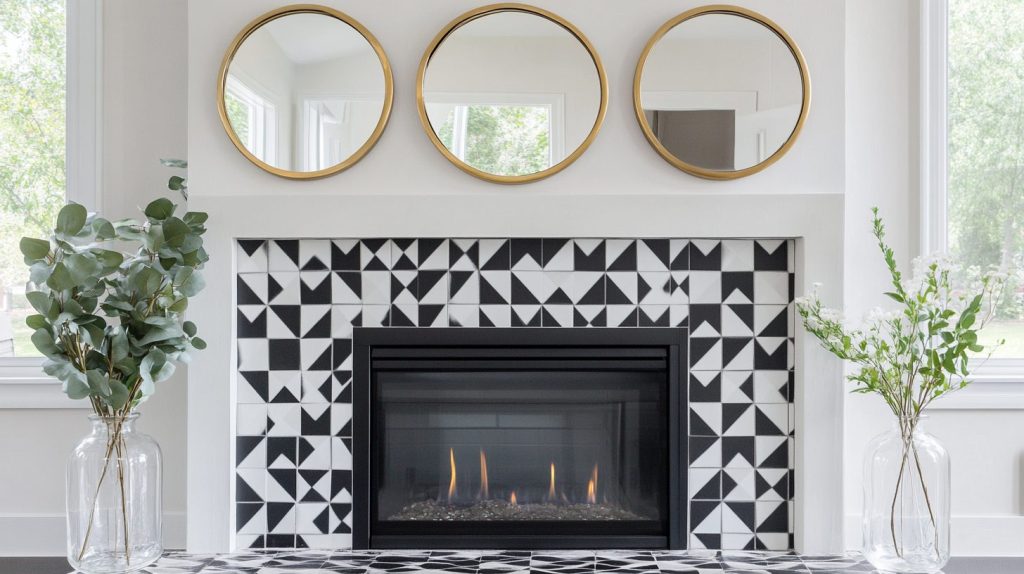 Modern Boho Fireplace with Geometric Tilework