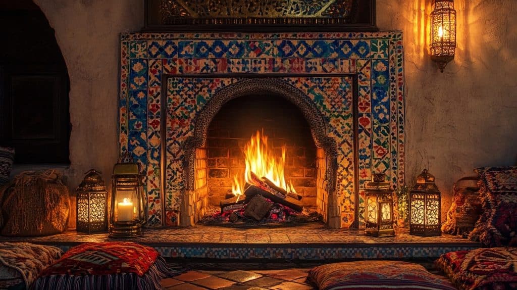 Moroccan-Inspired Tiled Fireplace