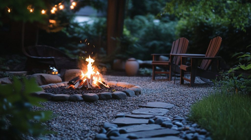 Pathway-Lit Fire Pit Area