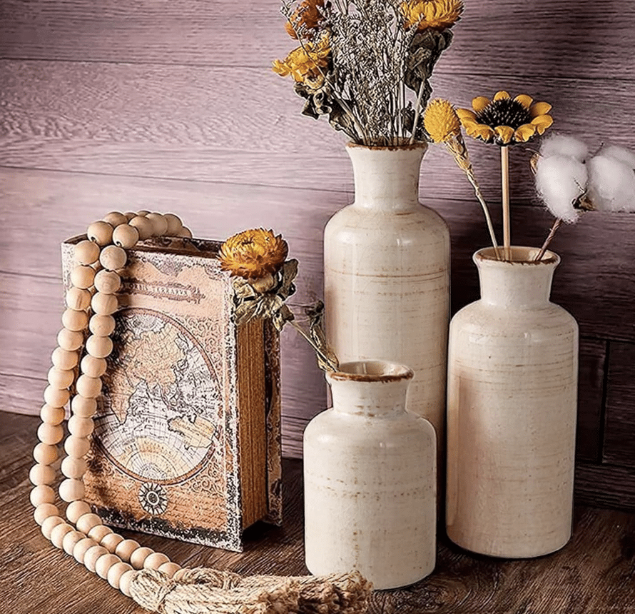 Rustic Ceramic Vases with Beads