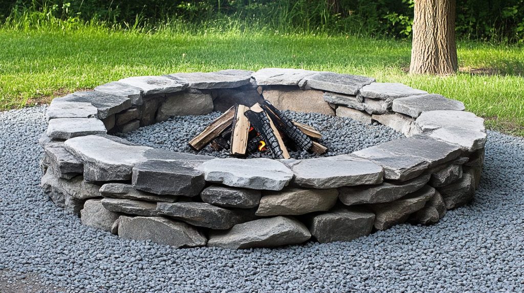 Rustic Stone And Gravel Fire Pit