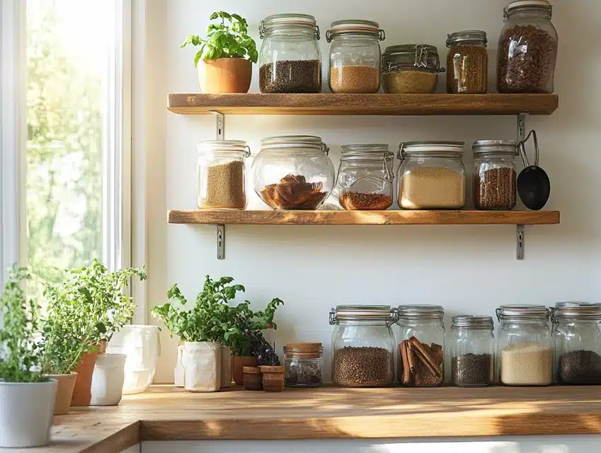 Slim shelves for additional storage without cluttering the sill