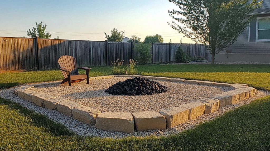 Stone-Lined Pea Gravel Fire Pit