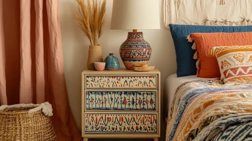 Ceramic Bedside Table with Bold Patterns