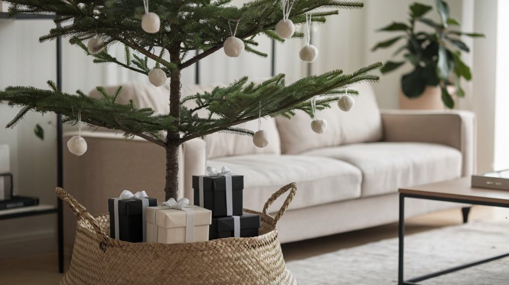 Christmas Tree in a Woven Basket