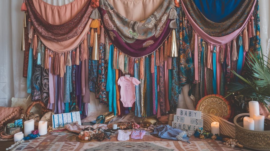 Curtain of Layered Colorful Scarves