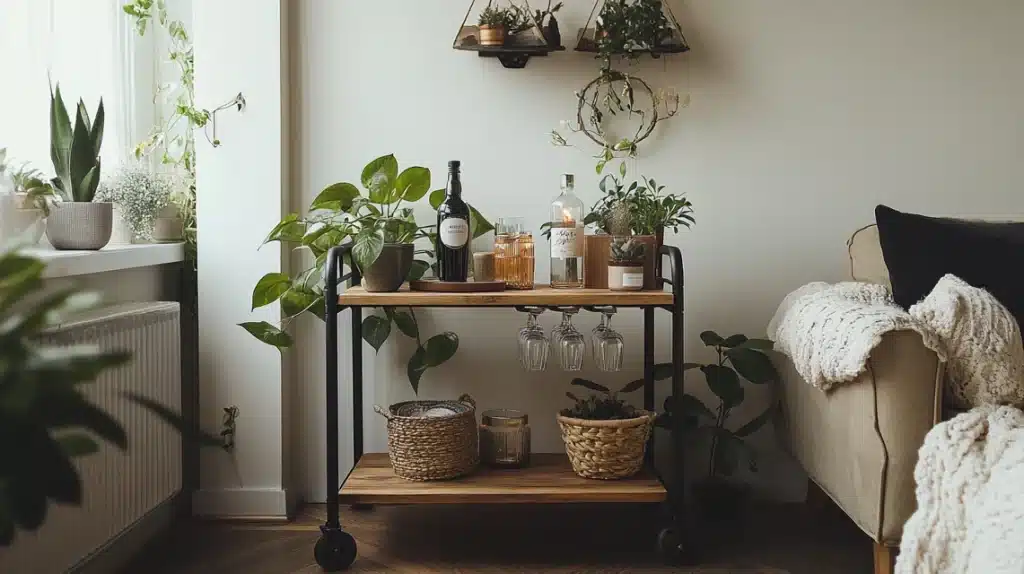 Decorative Metal and Wood Bar Cart