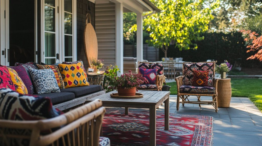 Farmhouse Patio With Bold Textiles