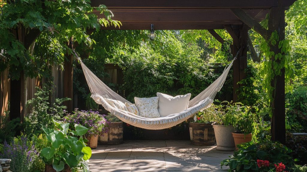 Farmhouse Patio With Cozy String Hammock