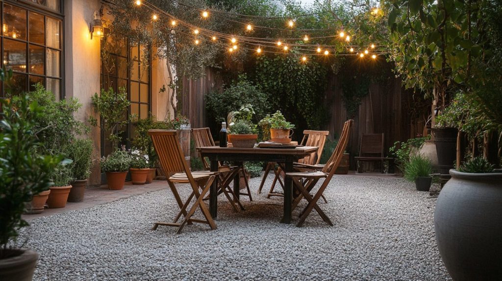 Farmhouse Patio With Gravel Flooring