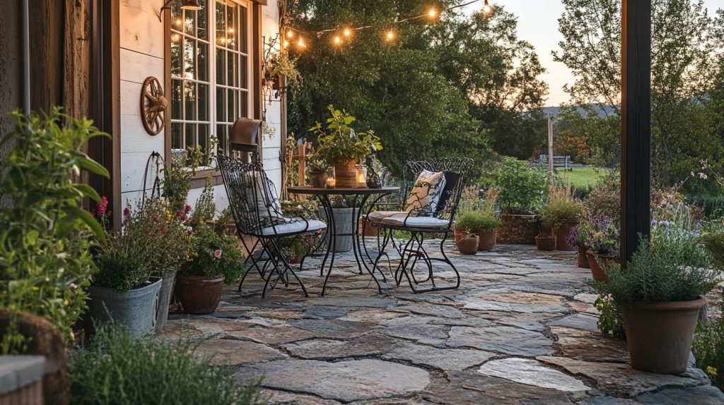 Farmhouse Patio With Metal Bistro Set