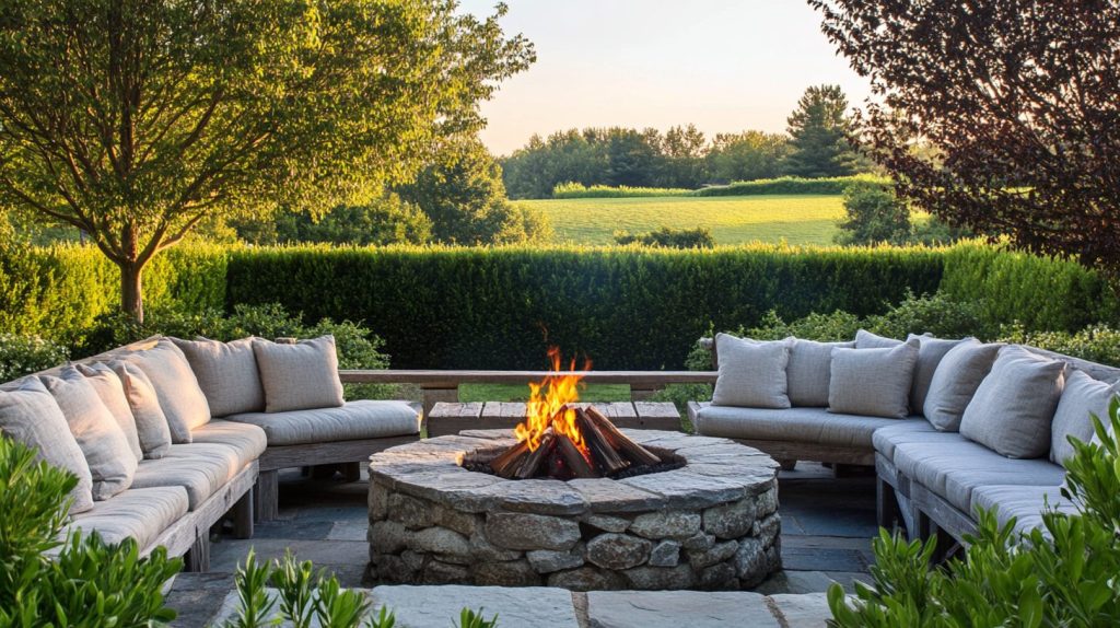 Fire Pit Surrounded By Wooden Benches