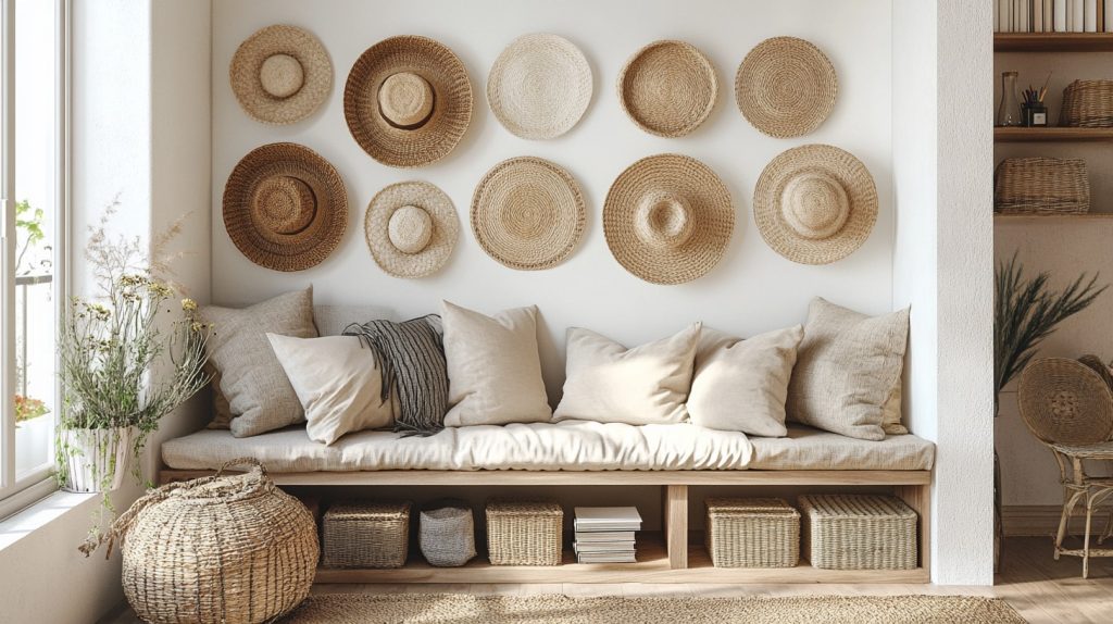 Framed Woven Straw Hats On The Wall