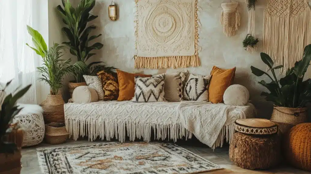 Fringe-Accented Daybed in Soft Tones