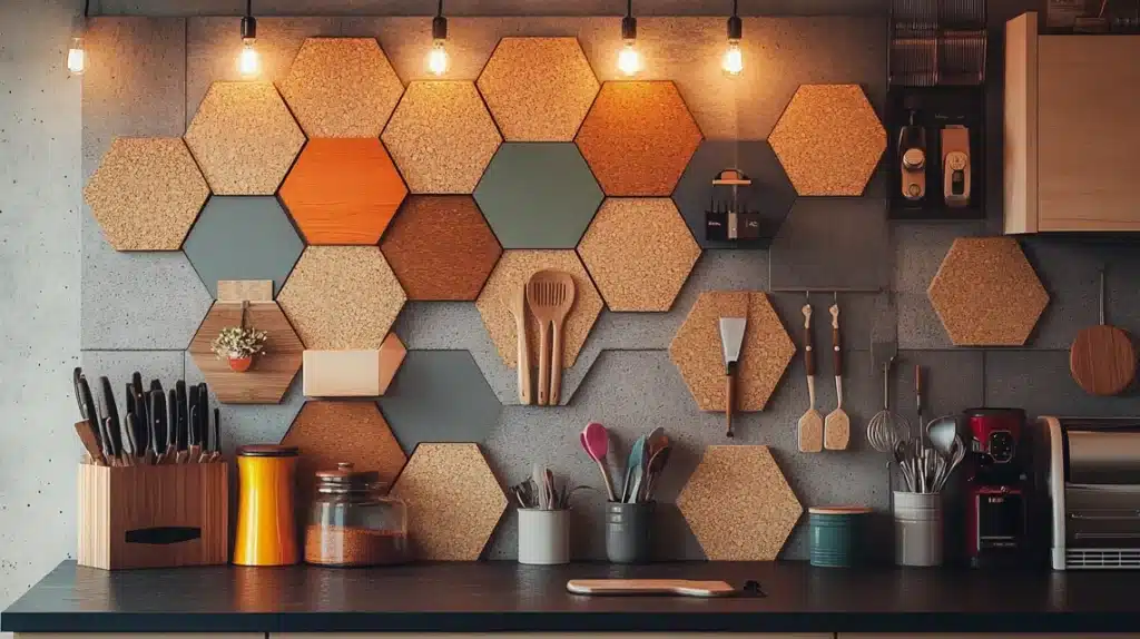 Geometric Cork Board Wall