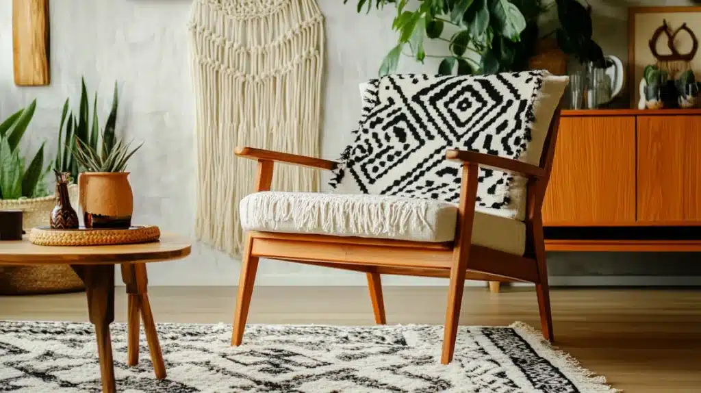 Geometric-Patterned Fabric Armchair