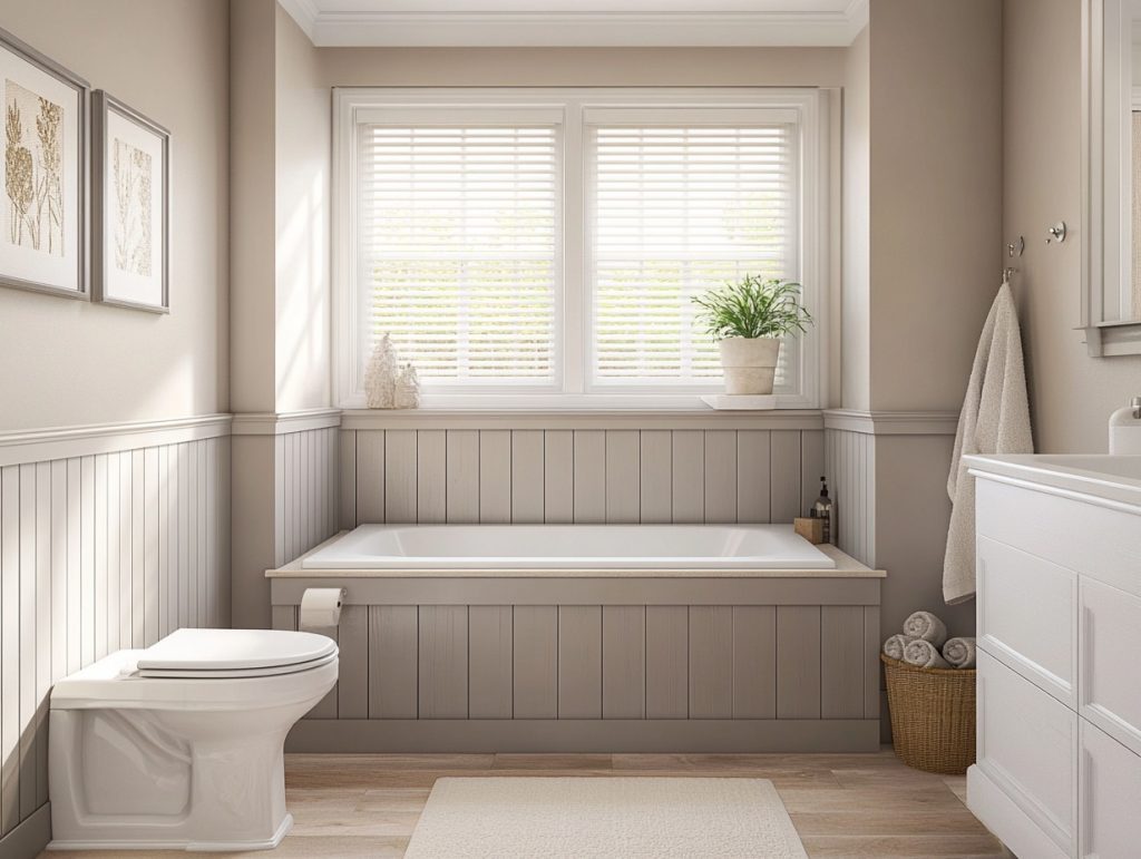 Half-wall shiplap for compact bathrooms to balance design and function