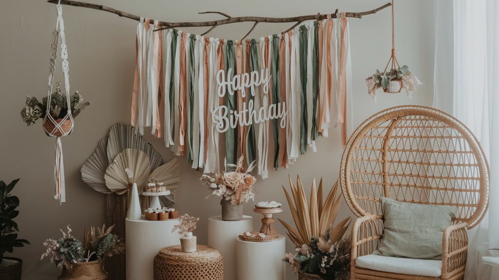 Hanging Branches with Ribbon and Dried Flowers