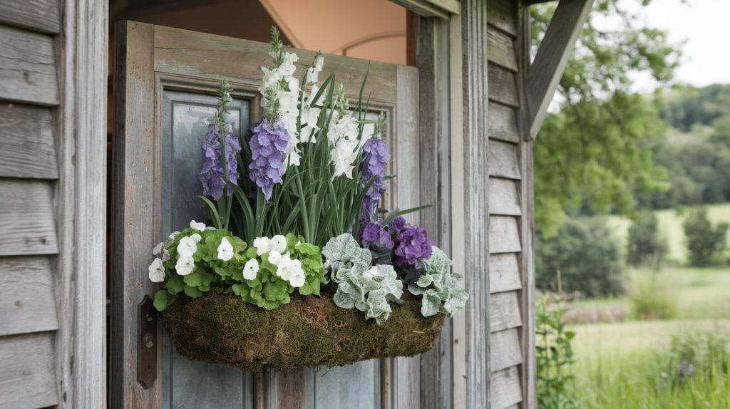 Hanging Door Basket - Angelonia, Sweet Alyssum, Variegata, Dusty Miller