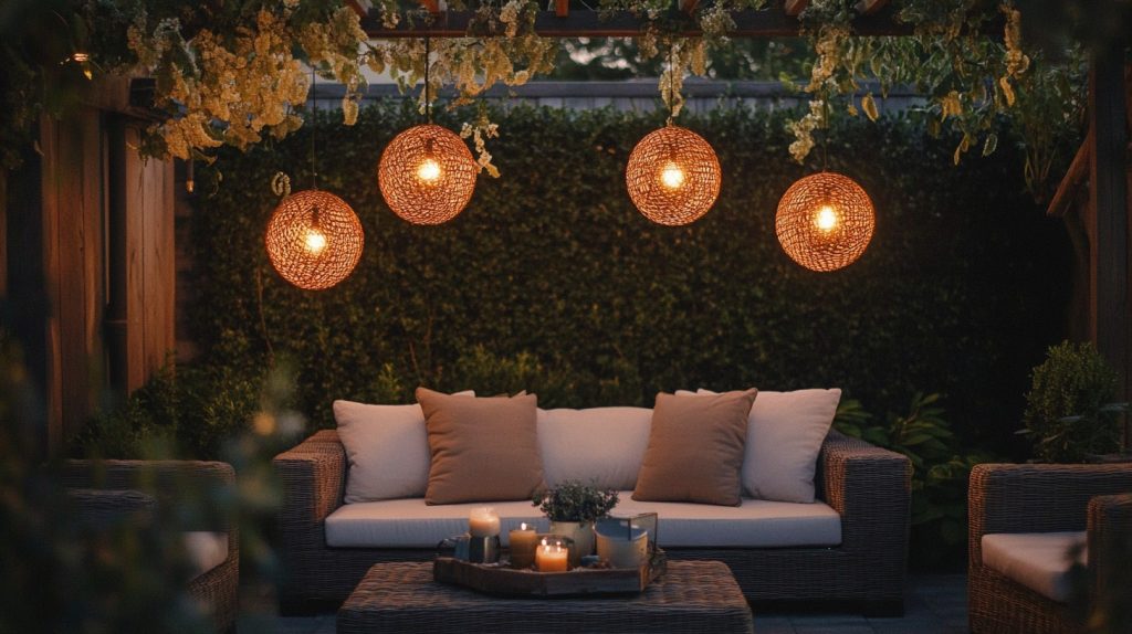 Hanging Rattan Orbs with Soft Glowing Lights